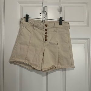 Anthropologie Pilcro Slim Boyfriend High Rise Button Fly Cream Jean Shorts